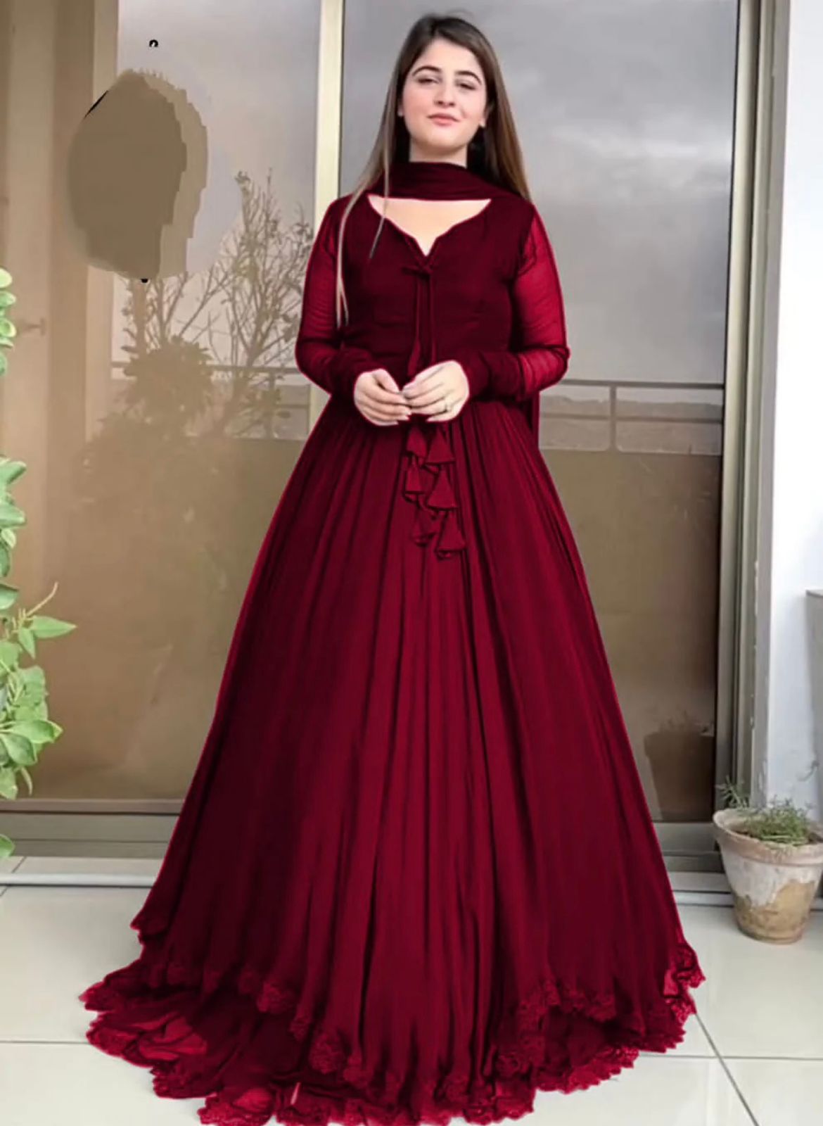 Beautiful Two Layers Border Flare Maxi With dupatta 3pcs