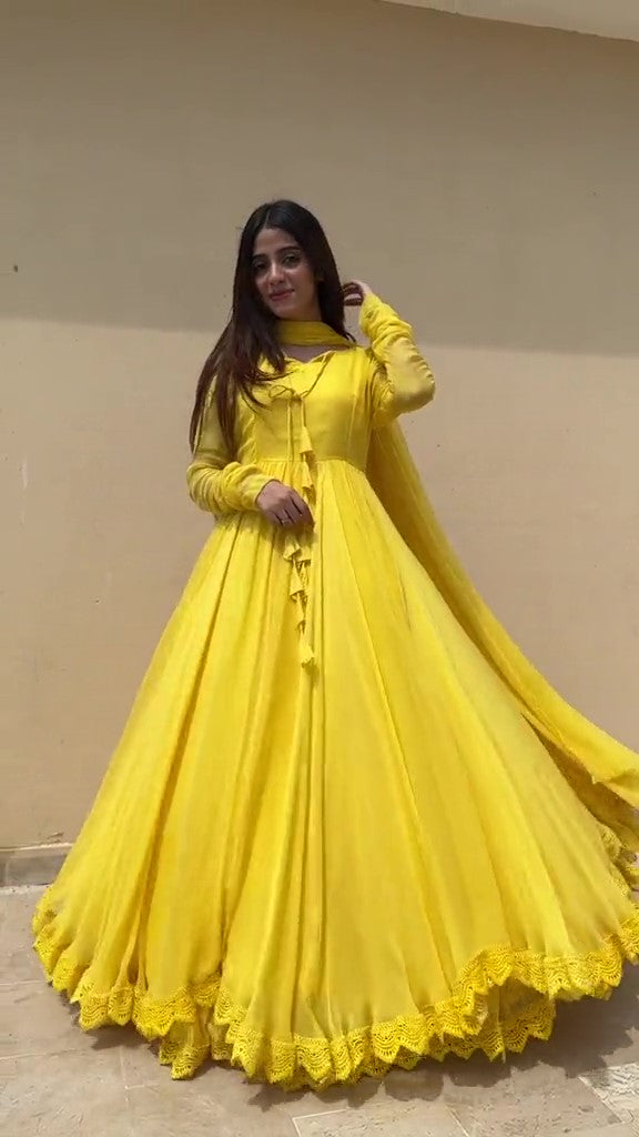 Beautiful Two Layers Border Flare Maxi With dupatta 3pcs