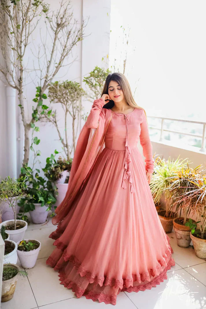 Beautiful Two Layers Border Flare Maxi With dupatta 3pcs