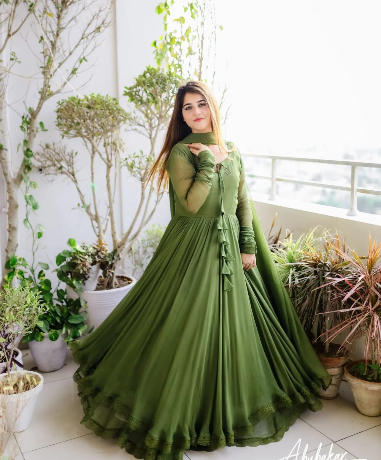 Beautiful Two Layers Border Flare Maxi With dupatta 3pcs